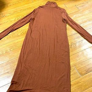 Long sleeve rust turtleneck midi dress